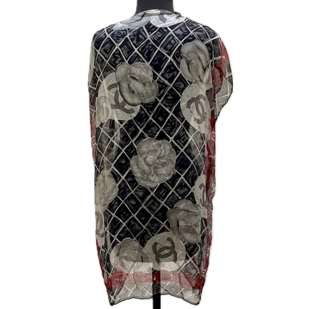 CHANEL Black and Red Logo Scarf - Picture 6 of 16